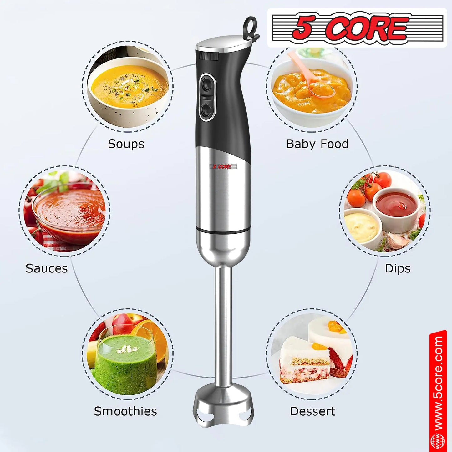 5Core Immersion Hand Blender 400W Stick Handheld Mixer Kitcchen Electric Whisk Damkhad