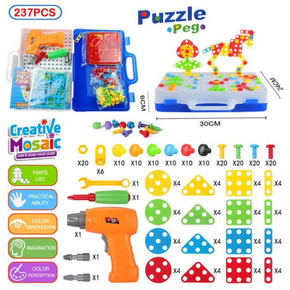 3D Mosaic Puzzle Building Bricks with Drilling Screw Toys for Children