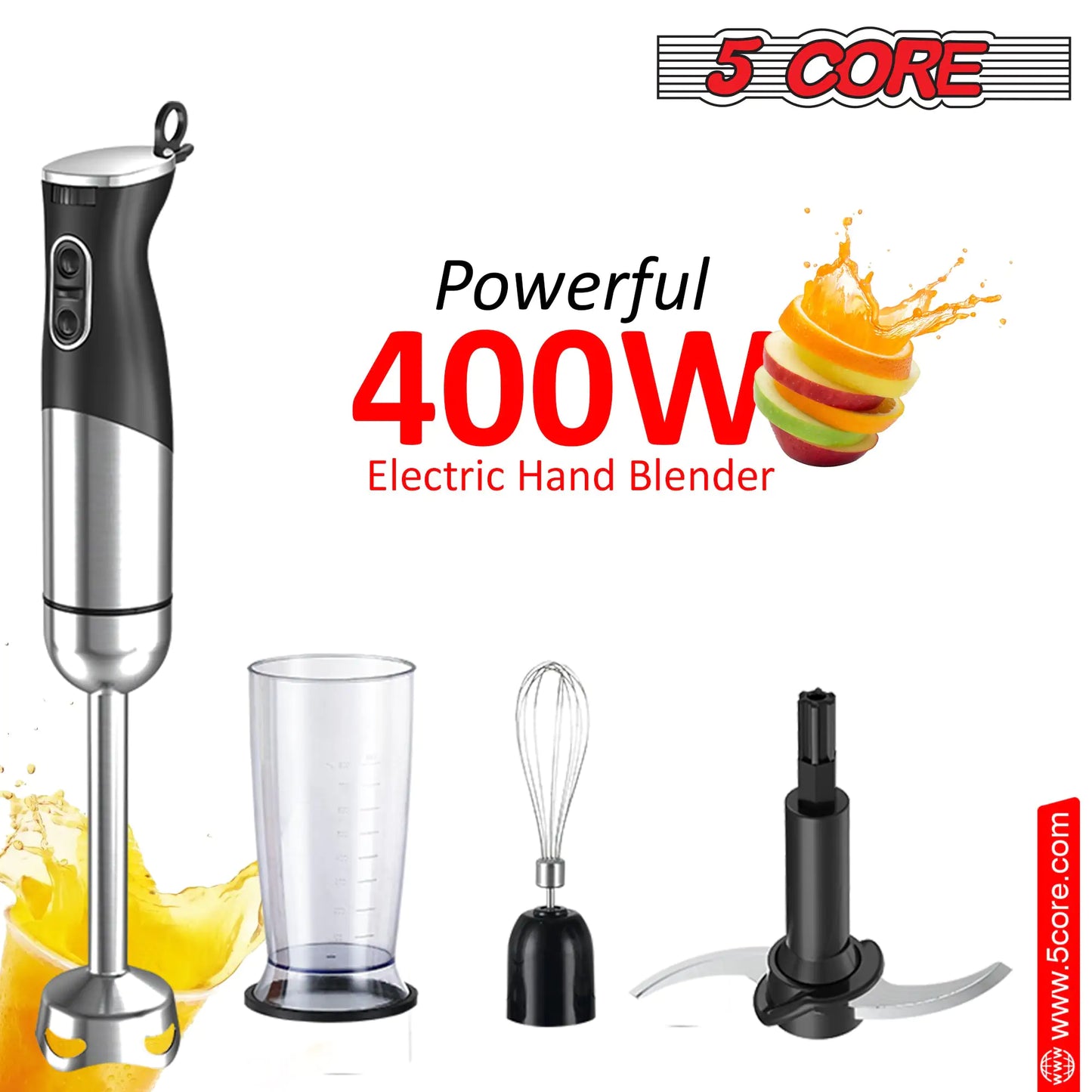 5Core Immersion Hand Blender 400W Stick Handheld Mixer Kitcchen Electric Whisk Damkhad