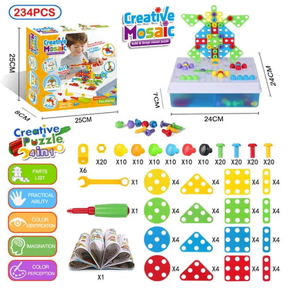 3D Mosaic Puzzle Building Bricks with Drilling Screw Toys for Children