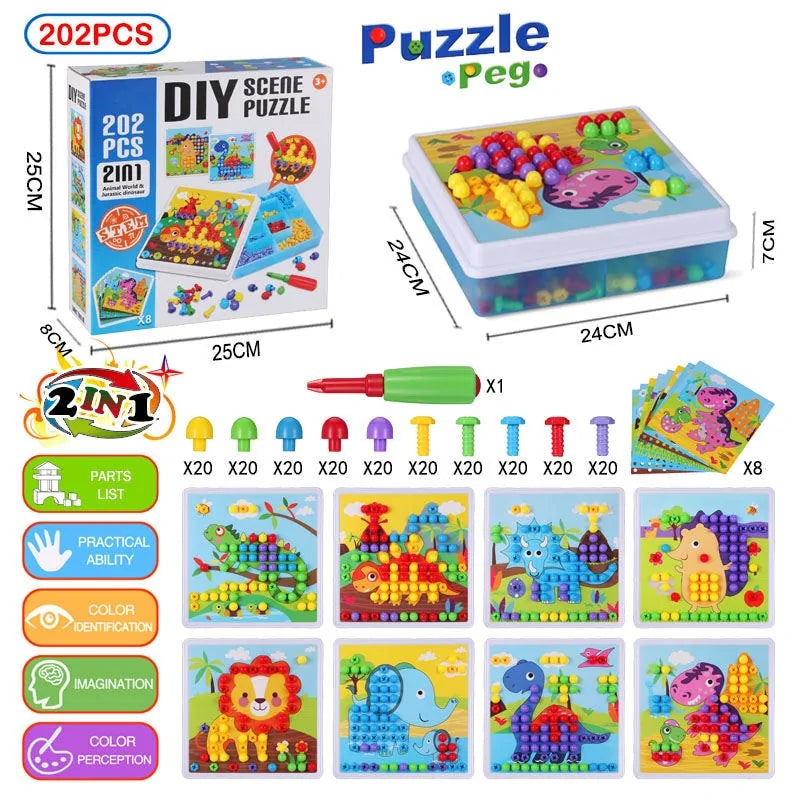 3D Mosaic Puzzle Building Bricks with Drilling Screw Toys for Children