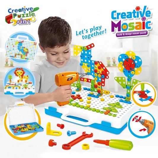 3D Mosaic Puzzle Building Bricks with Drilling Screw Toys for Children