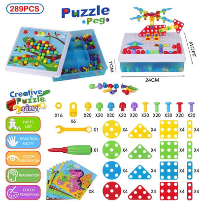 3D Mosaic Puzzle Building Bricks with Drilling Screw Toys for Children